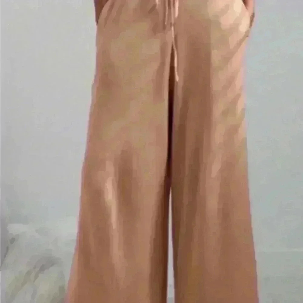 Lunya Cozy Cotton Silk Relaxed Pant in Nutmeg Tan Wide Leg Size Medium NWOT